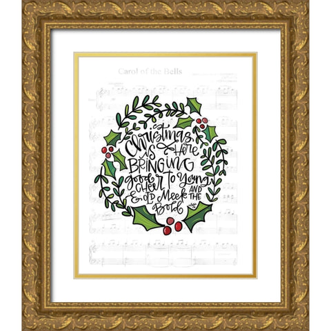 Christmas is Here Gold Ornate Wood Framed Art Print with Double Matting by Wieners, Valerie