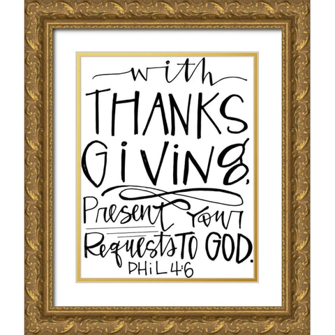 Thanksgiving Present Gold Ornate Wood Framed Art Print with Double Matting by Wieners, Valerie