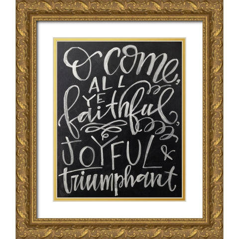 Joyful Chalk Gold Ornate Wood Framed Art Print with Double Matting by Wieners, Valerie