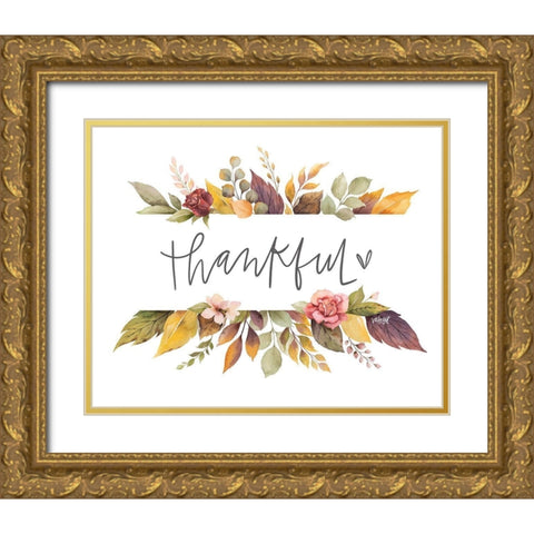 Thankful Banner Gold Ornate Wood Framed Art Print with Double Matting by Wieners, Valerie