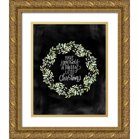 Merry Christmas Gold Ornate Wood Framed Art Print with Double Matting by Wieners, Valerie