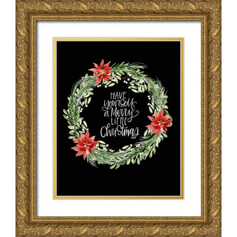 Merry Christmas Gold Ornate Wood Framed Art Print with Double Matting by Wieners, Valerie