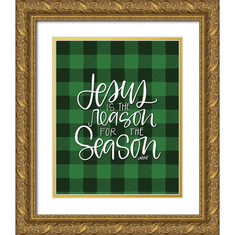 Jesus Buffalo Green Gold Ornate Wood Framed Art Print with Double Matting by Wieners, Valerie