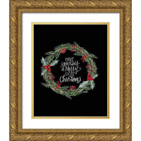 Merry Little Christmas Gold Ornate Wood Framed Art Print with Double Matting by Wieners, Valerie