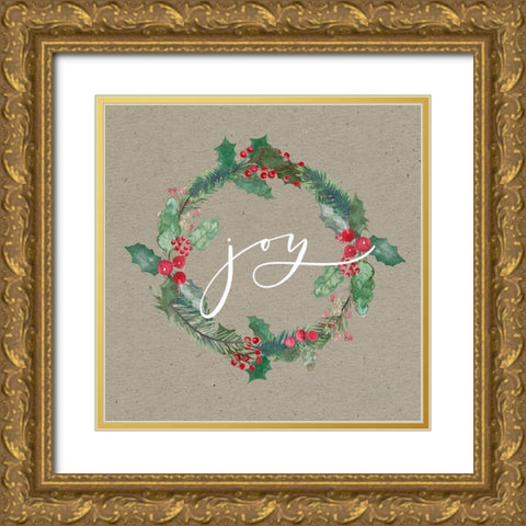Joy Wreath Gold Ornate Wood Framed Art Print with Double Matting by Wieners, Valerie