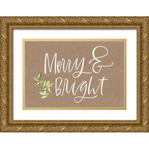 Merry and Bright Gold Ornate Wood Framed Art Print with Double Matting by Wieners, Valerie