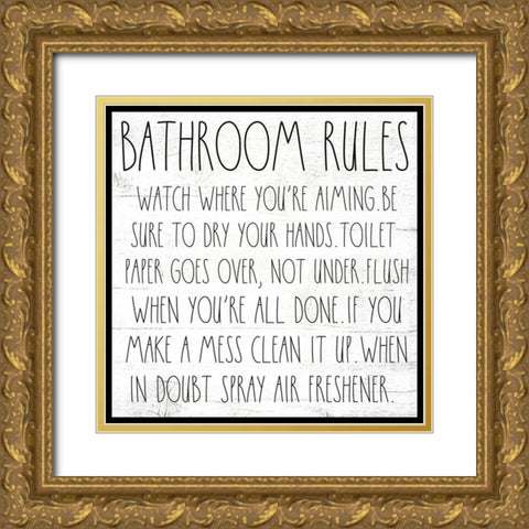 Bathroom Rules Gold Ornate Wood Framed Art Print with Double Matting by Wieners, Valerie
