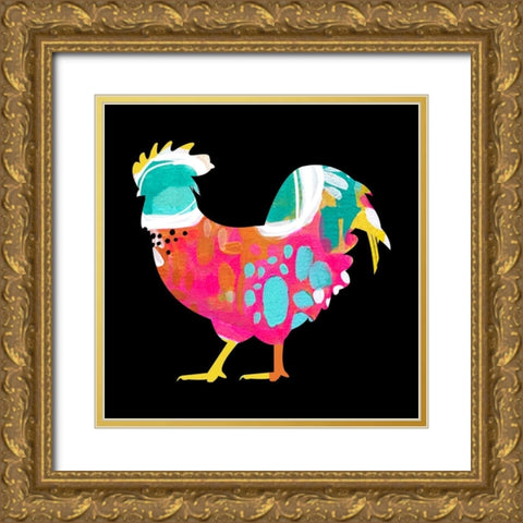 Rooster III Gold Ornate Wood Framed Art Print with Double Matting by Wieners, Valerie