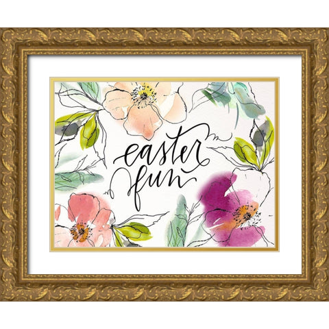 Easter Fun Floral Gold Ornate Wood Framed Art Print with Double Matting by Wieners, Valerie