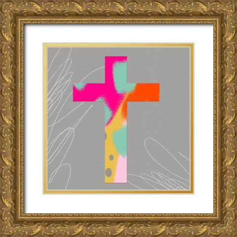 Abstract Cross Gold Ornate Wood Framed Art Print with Double Matting by Wieners, Valerie