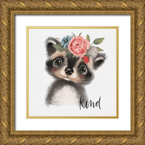 Kind Raccoon Gold Ornate Wood Framed Art Print with Double Matting by Wieners, Valerie