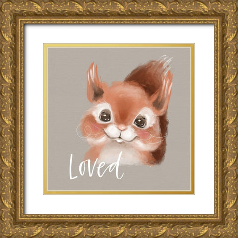 Loved Squirrel Gold Ornate Wood Framed Art Print with Double Matting by Wieners, Valerie