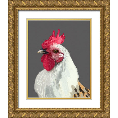 Rooster Gold Ornate Wood Framed Art Print with Double Matting by Wieners, Valerie