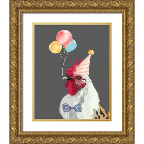 Rooster Bday Gold Ornate Wood Framed Art Print with Double Matting by Wieners, Valerie
