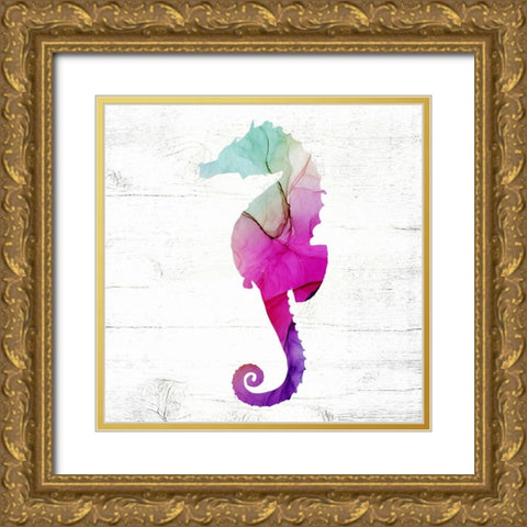 Seahorse Gold Ornate Wood Framed Art Print with Double Matting by Wieners, Valerie