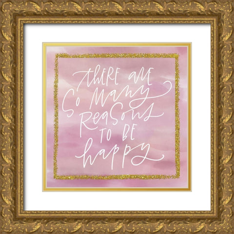 Happy   Gold Ornate Wood Framed Art Print with Double Matting by Wieners, Valerie