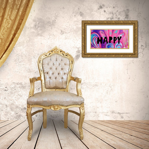 Happy   Gold Ornate Wood Framed Art Print with Double Matting by Wieners, Valerie