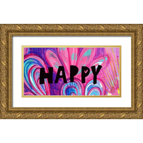Happy   Gold Ornate Wood Framed Art Print with Double Matting by Wieners, Valerie