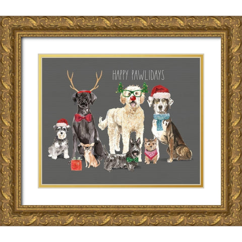 Holiday Dogs Gold Ornate Wood Framed Art Print with Double Matting by Wieners, Valerie