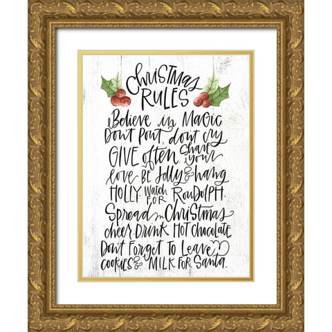 Christmas Rules Gold Ornate Wood Framed Art Print with Double Matting by Wieners, Valerie