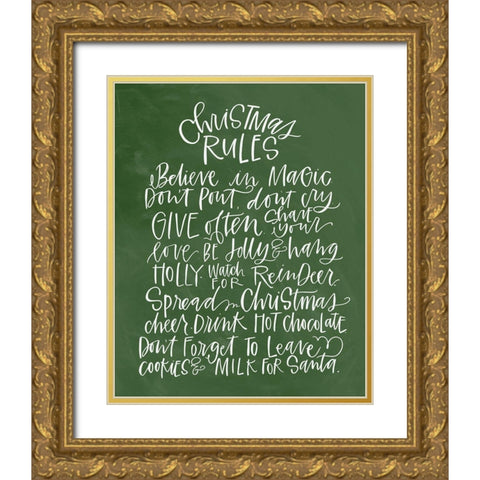 Christmas Rules - Green Gold Ornate Wood Framed Art Print with Double Matting by Wieners, Valerie