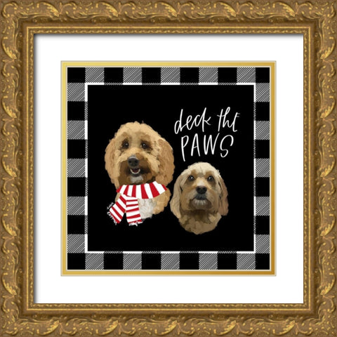 Deck the Paws Gold Ornate Wood Framed Art Print with Double Matting by Wieners, Valerie