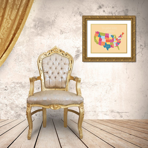 State Map Gold Ornate Wood Framed Art Print with Double Matting by Wieners, Valerie