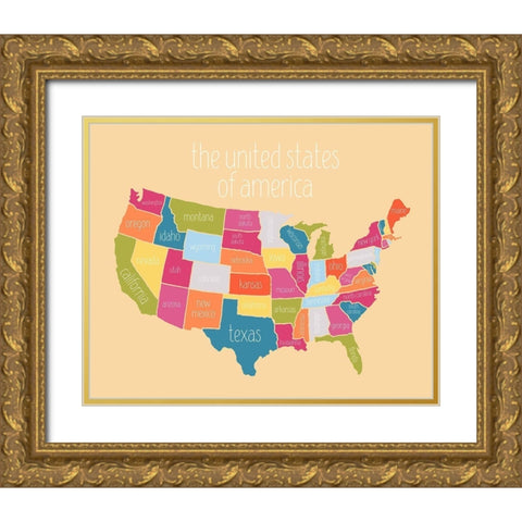 State Map Gold Ornate Wood Framed Art Print with Double Matting by Wieners, Valerie