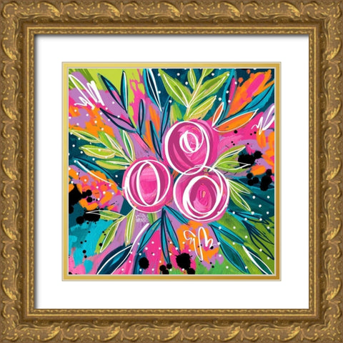 Pink Floral Gold Ornate Wood Framed Art Print with Double Matting by Wieners, Valerie
