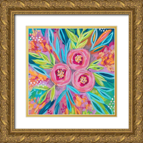 Bright Painted Floral Gold Ornate Wood Framed Art Print with Double Matting by Wieners, Valerie