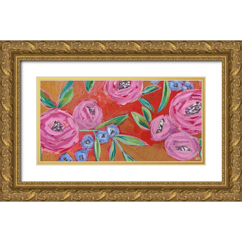 Orange, Yellow Floral Gold Ornate Wood Framed Art Print with Double Matting by Wieners, Valerie