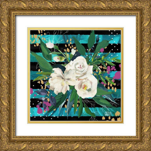 Floral w/ Stripes Gold Ornate Wood Framed Art Print with Double Matting by Wieners, Valerie