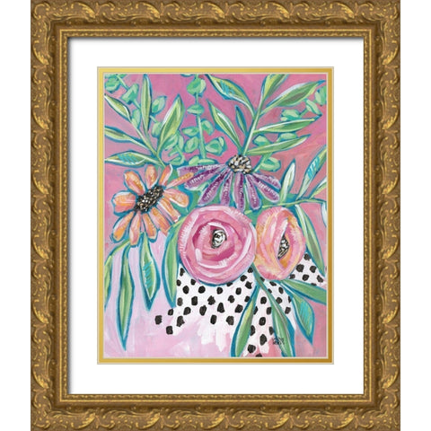 Floral Dots Gold Ornate Wood Framed Art Print with Double Matting by Wieners, Valerie