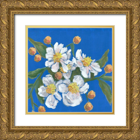 Blue White Flowers Gold Ornate Wood Framed Art Print with Double Matting by Wieners, Valerie