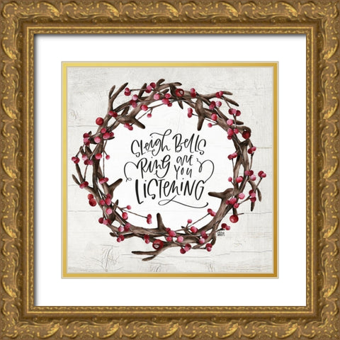 Sleigh Bells Gold Ornate Wood Framed Art Print with Double Matting by Wieners, Valerie
