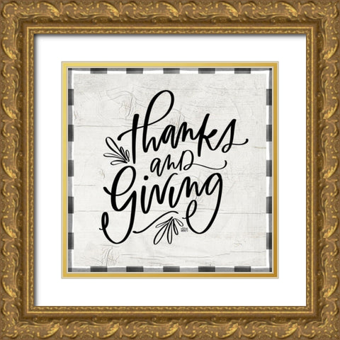 Thanks and Giving Gold Ornate Wood Framed Art Print with Double Matting by Wieners, Valerie