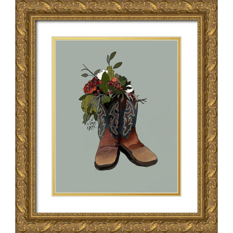 Boot Bouquet Gold Ornate Wood Framed Art Print with Double Matting by Wieners, Valerie