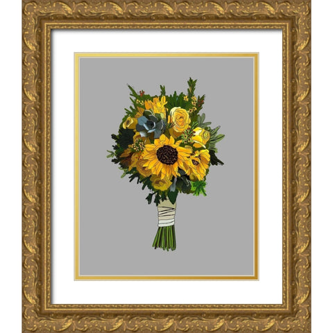 Sunflower Bouquet Gold Ornate Wood Framed Art Print with Double Matting by Wieners, Valerie