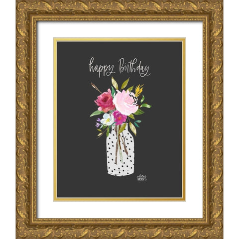 Happy Birthday Gold Ornate Wood Framed Art Print with Double Matting by Wieners, Valerie