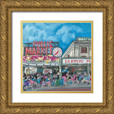 Seattle Market Gold Ornate Wood Framed Art Print with Double Matting by Wieners, Valerie