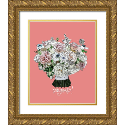 Congrats Floral Gold Ornate Wood Framed Art Print with Double Matting by Wieners, Valerie