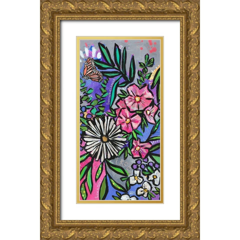 Hollyhocks Gold Ornate Wood Framed Art Print with Double Matting by Wieners, Valerie