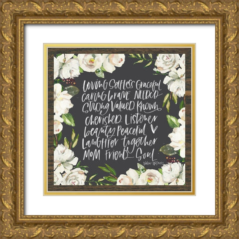 Mom Adjectives in Floral Gold Ornate Wood Framed Art Print with Double Matting by Wieners, Valerie