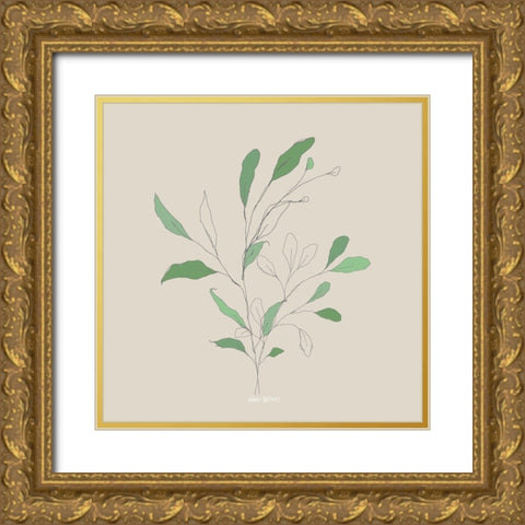 Wispy Leaf II Gold Ornate Wood Framed Art Print with Double Matting by Wieners, Valerie