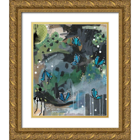 Blue Butterflies Gold Ornate Wood Framed Art Print with Double Matting by Wieners, Valerie