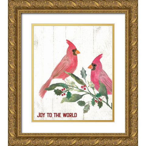 Joy Cardinals Gold Ornate Wood Framed Art Print with Double Matting by Wieners, Valerie