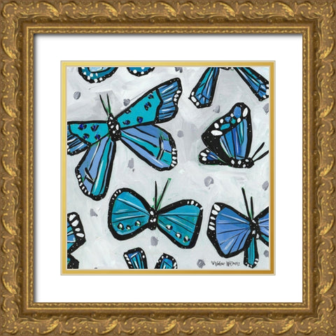 Blue Butterflies Gold Ornate Wood Framed Art Print with Double Matting by Wieners, Valerie
