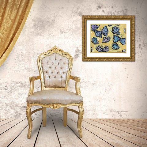 Butterflies on Yellow Gold Ornate Wood Framed Art Print with Double Matting by Wieners, Valerie