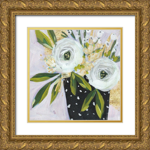 BW Floral Gold Ornate Wood Framed Art Print with Double Matting by Wieners, Valerie