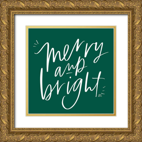 Merry and Bright Gold Ornate Wood Framed Art Print with Double Matting by Wieners, Valerie
